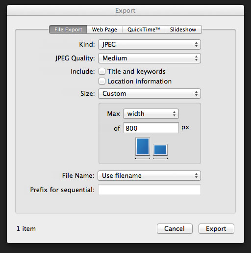 exporting in iPhoto