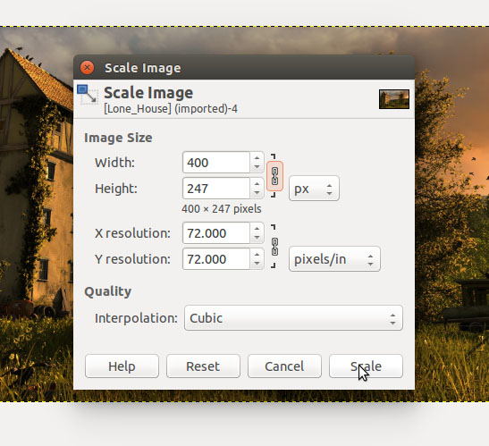 Gimp resize dialog